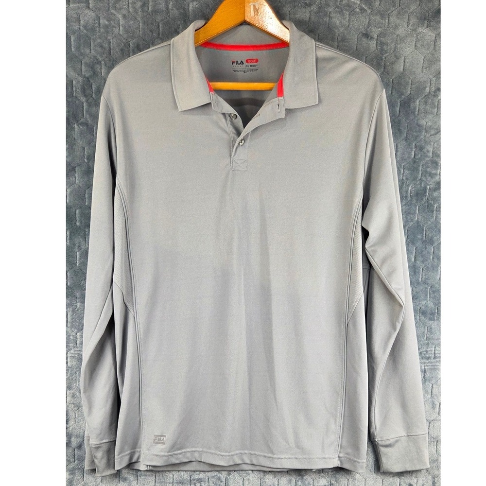 Fila Sport Golf Mens XL Gray Long Sleeve Polo Shirt Performance Moisture Wicking
